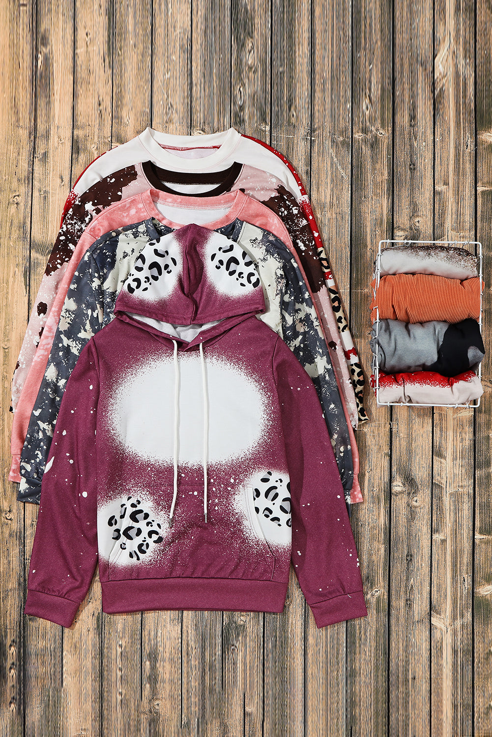 Kapuzenpullover mit Känguru-Tasche und Leoparden-Tie-Dye-Print