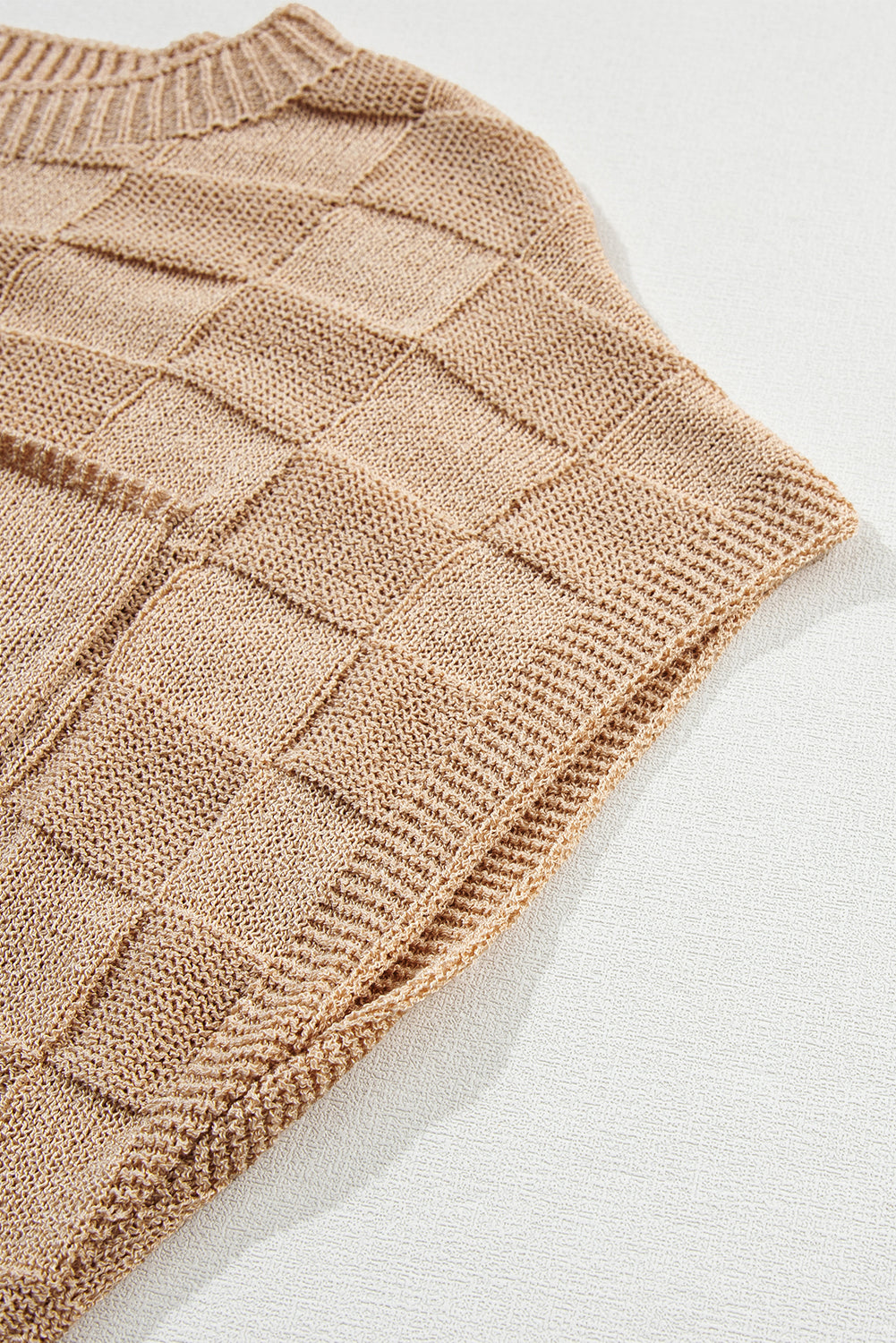 Pull à manches courtes en tricot texturé gris en treillis