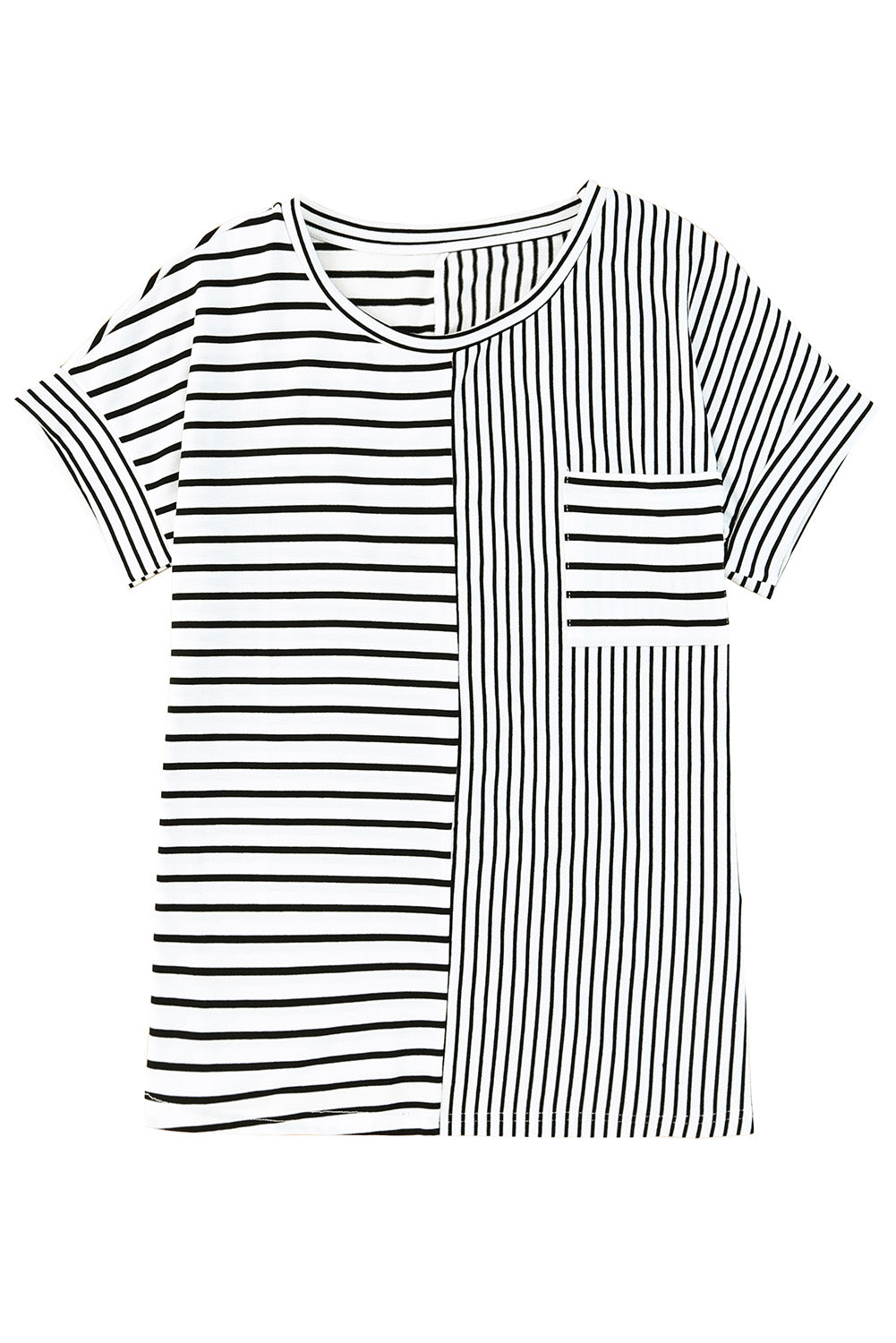 Mix Striped Print Chest Pocket T Shirt