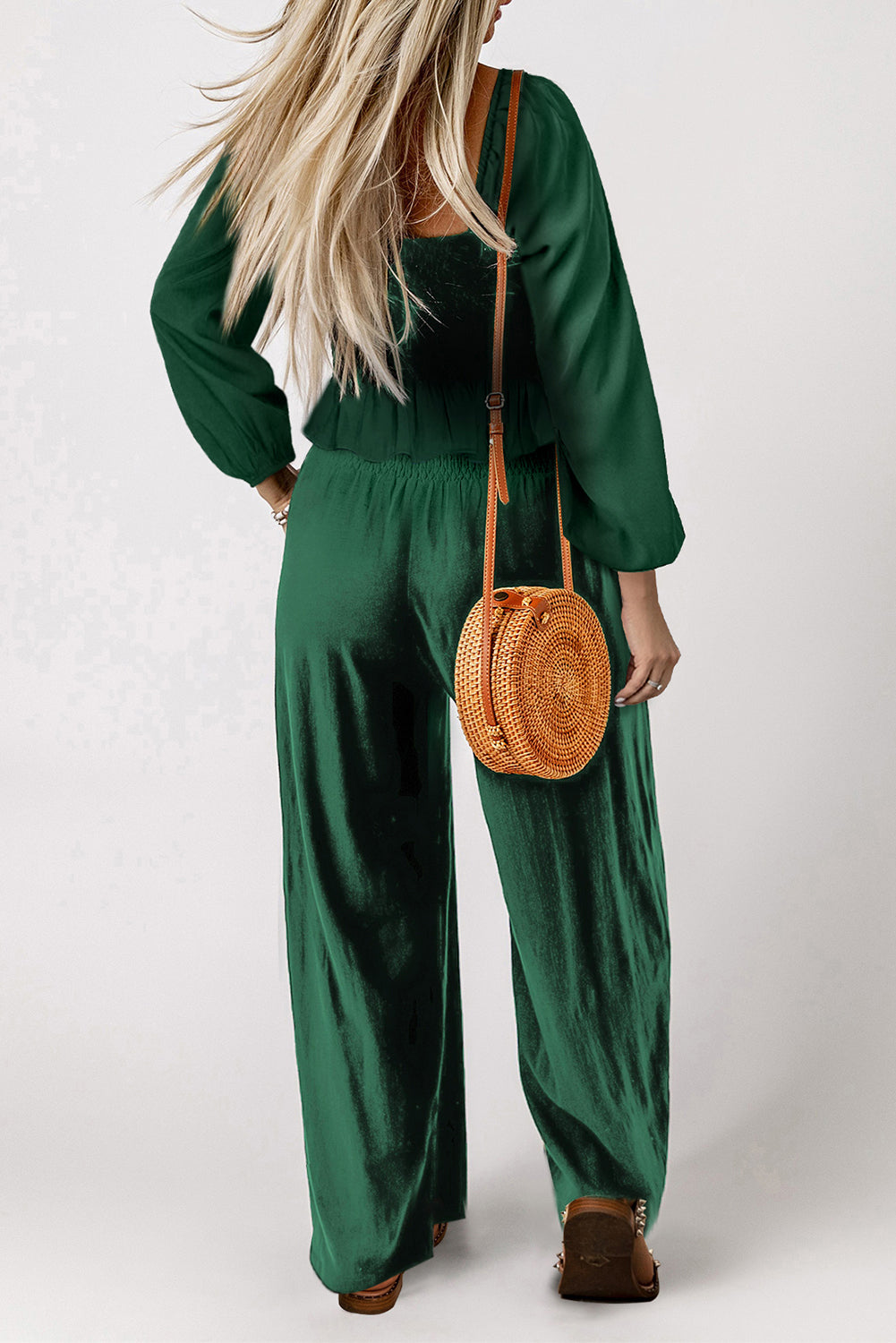 Set top e pantaloni peplo con scollo quadrato verde