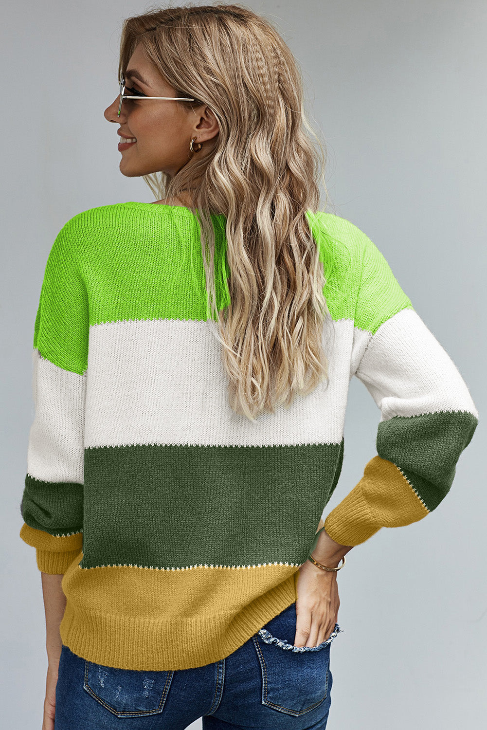 Zeleni pulover Colorblock zimski pulover