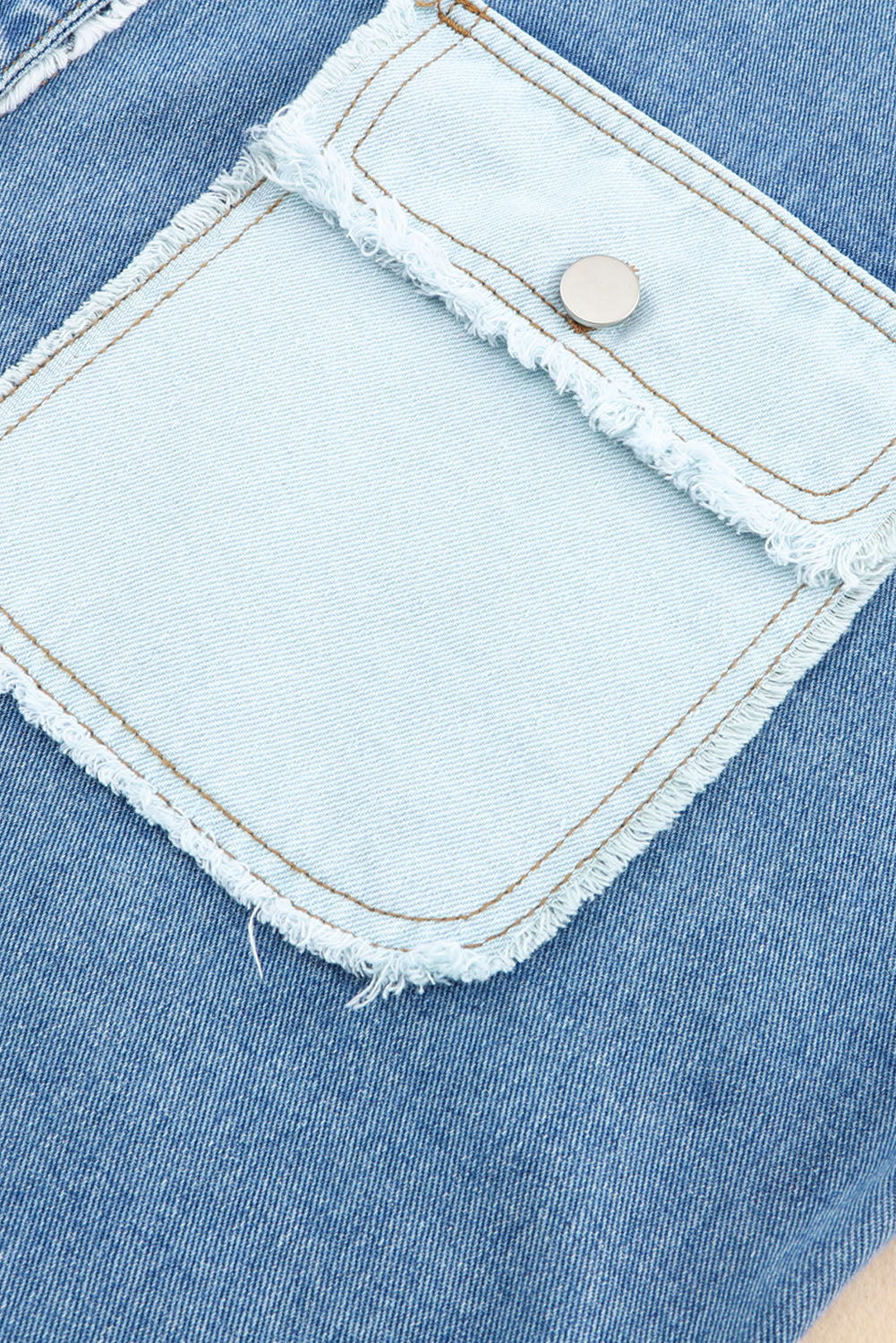 Giacca di jeans oversize patchwork sfilacciato a blocchi di colore blu