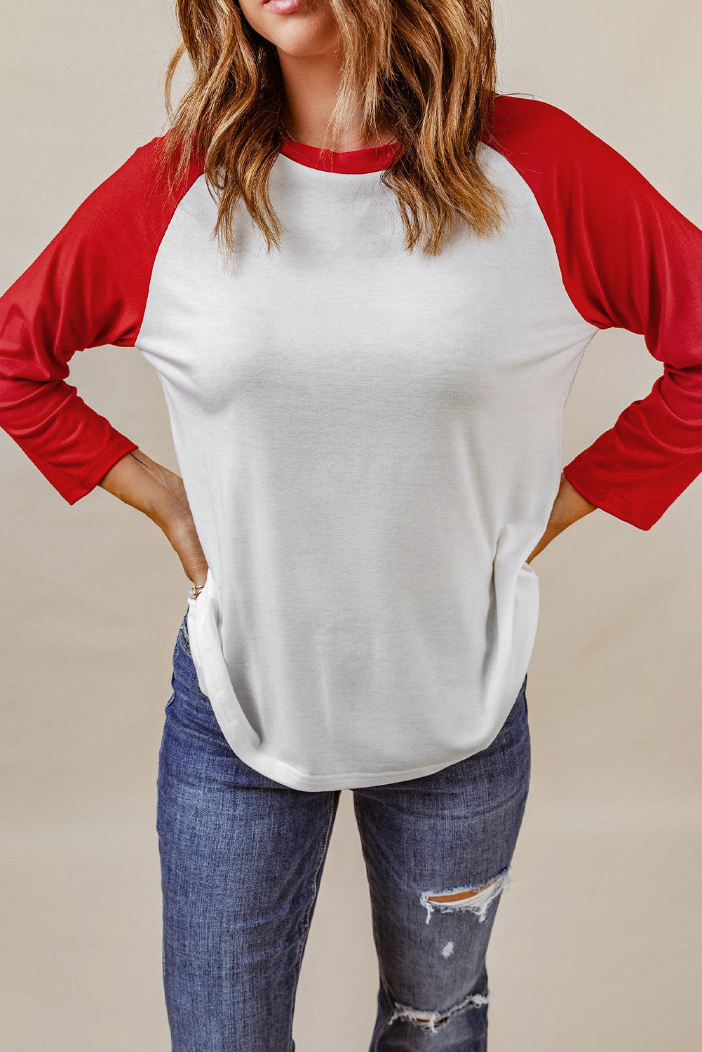 Gornji dio pulovera s raglan rukavima vatreno crvene boje