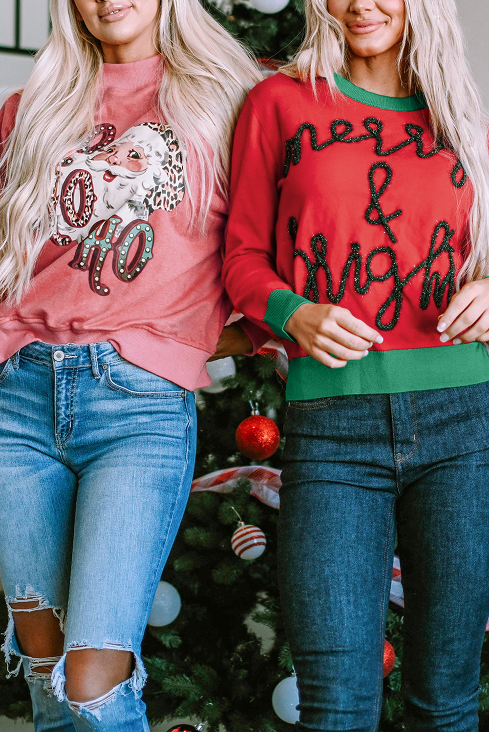 Vatrenocrveni pulover Merry & Bright Graphic Contrast Trim