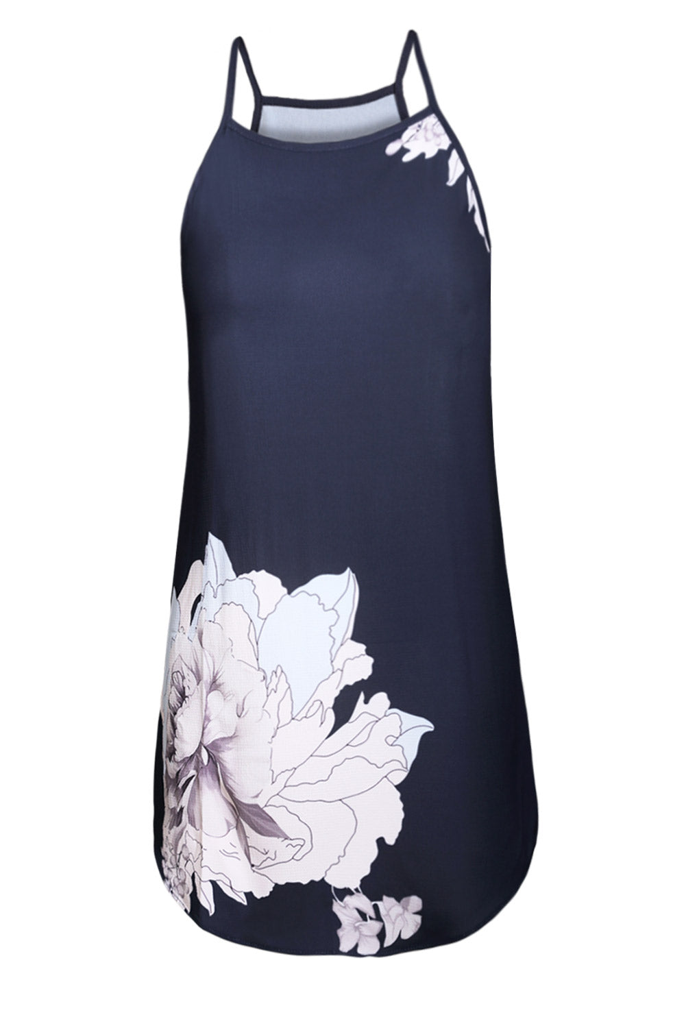 Blooming Peony Print Navy Sleeveless Dress