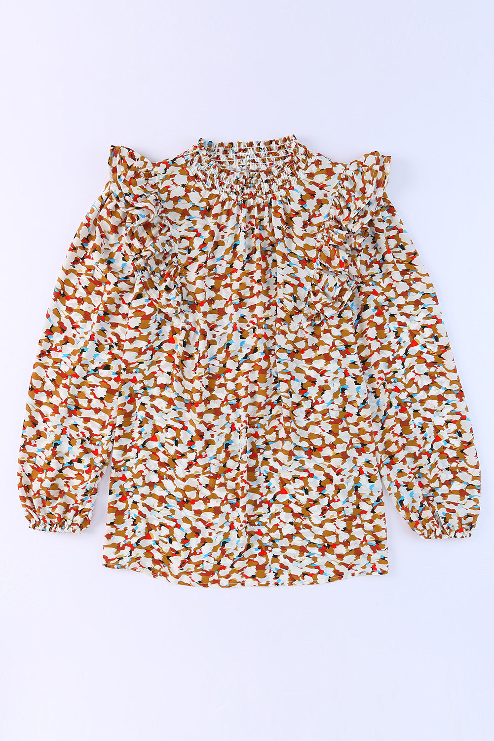 Mehrfarbige, lockere Bluse mit abstraktem Druck und Blasenärmeln