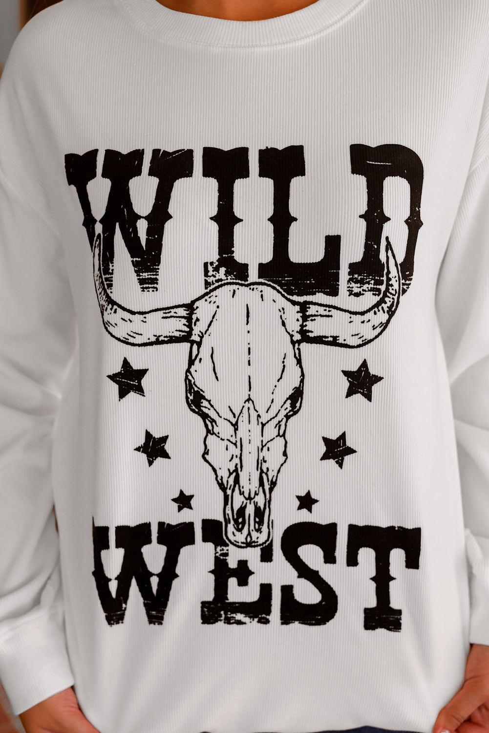 Bijela majica s rebrastim motivom WILD WEST Steer Skull