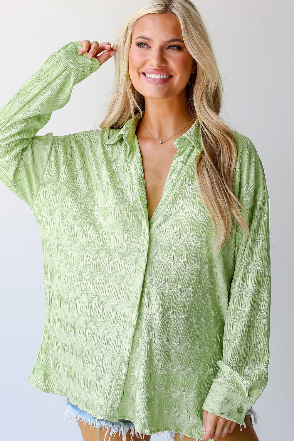 Laurel zelena teksturirana ležerna košulja s podijeljenim stranama