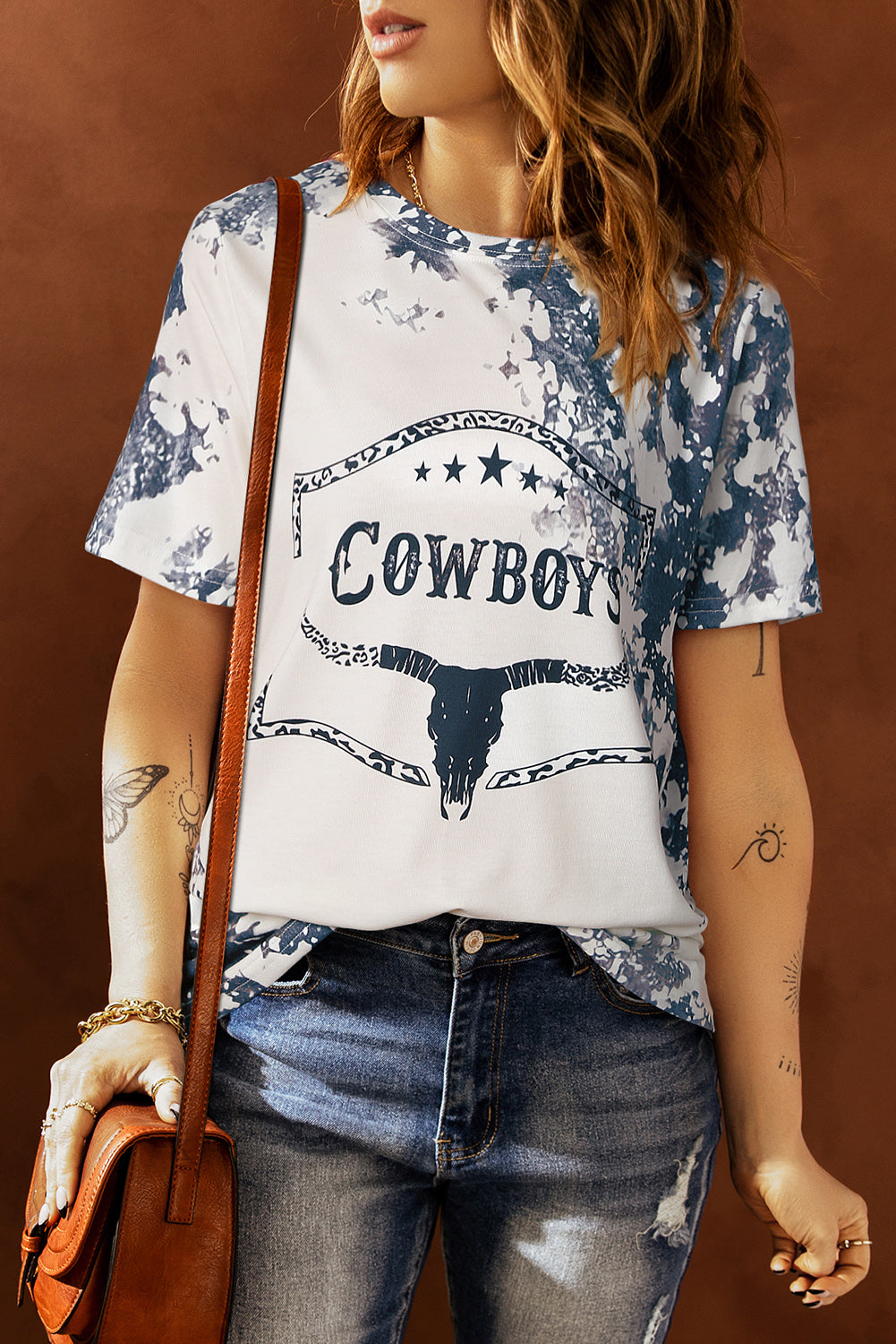 T-shirt con grafica grigia in corno di mucca occidentale