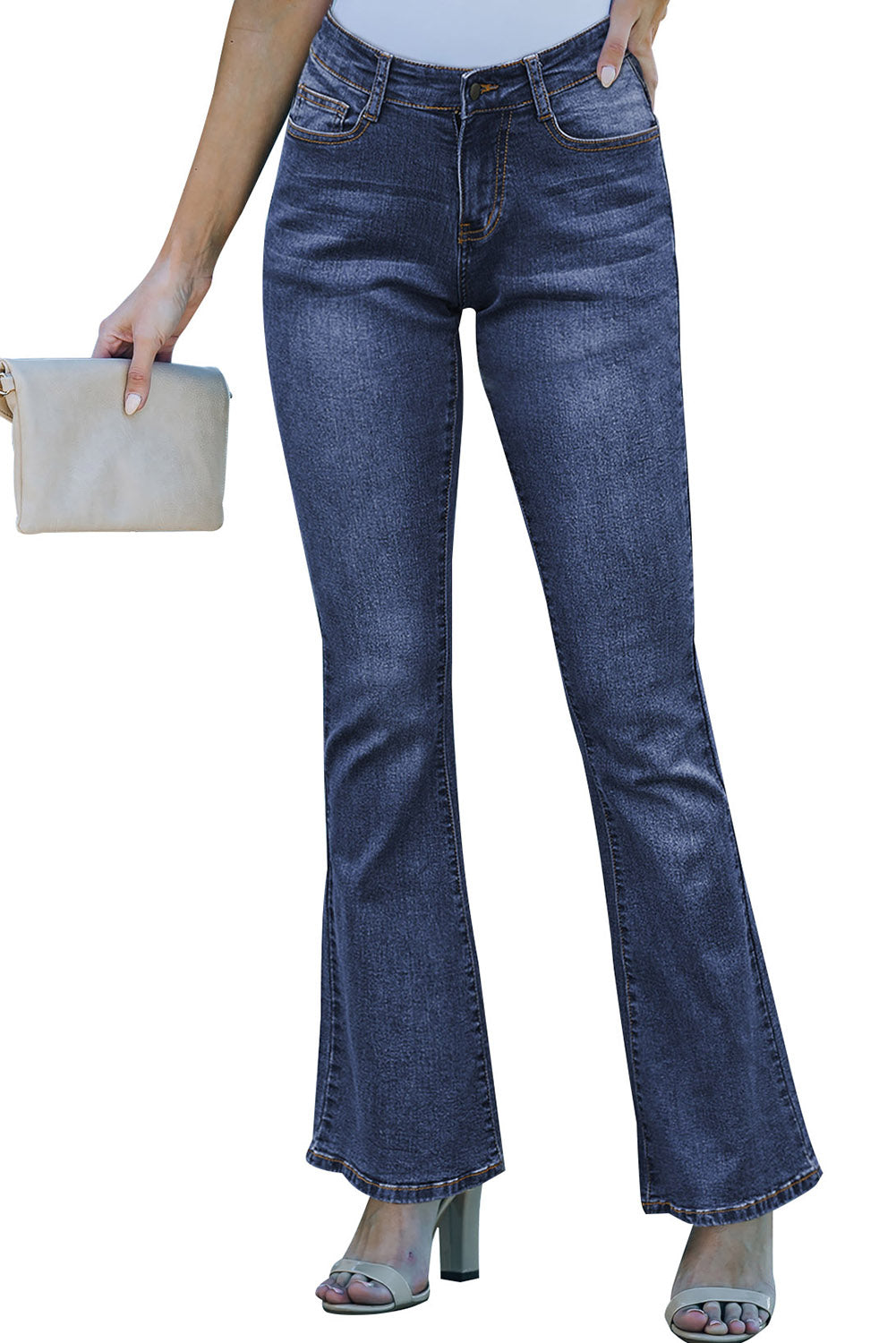 Jeans a gamba larga vintage con lavaggio blu medio