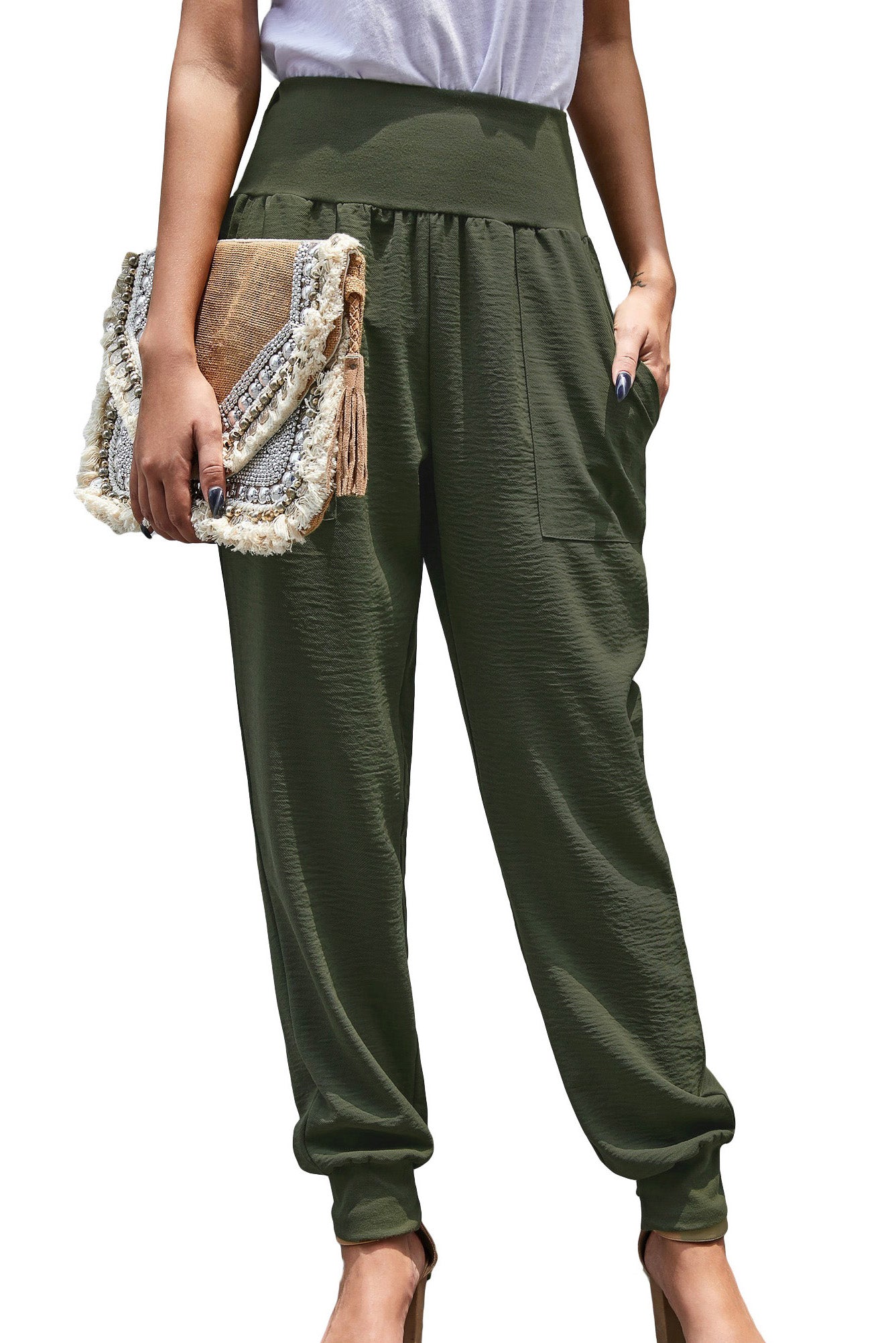 Pantalon de jogging en coton vert avec poches