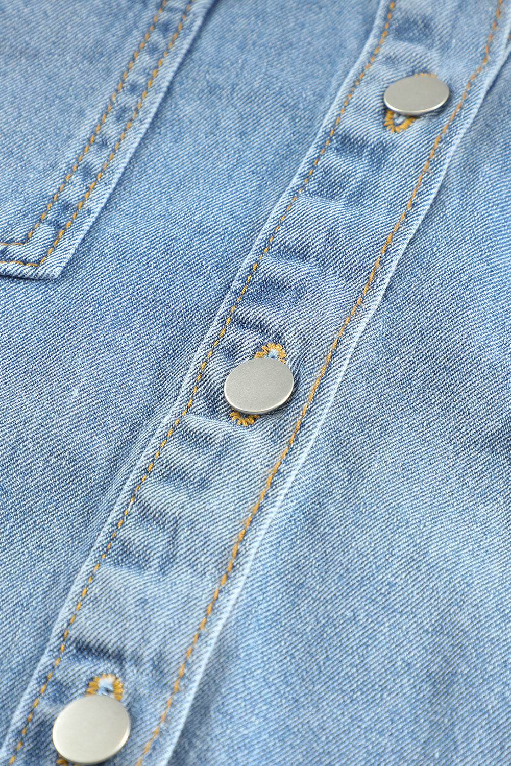 Sky Blue Pocket Raw Hem Buttoned Denim Jacket