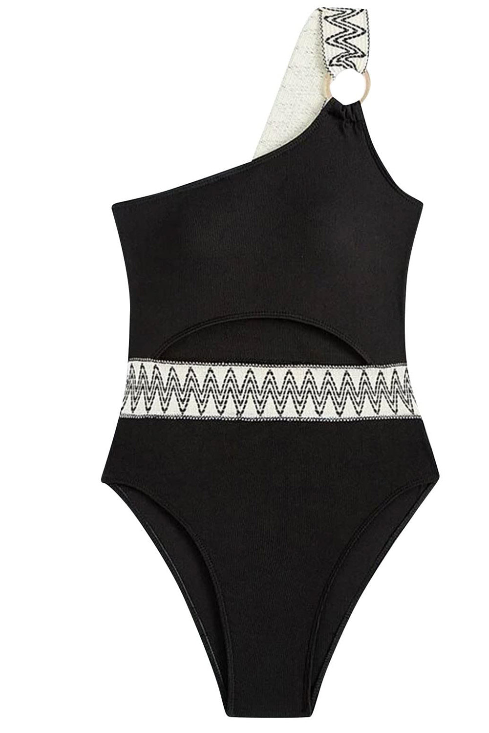 Black Contrast Trim Cut out One Shoulder One Piece Swimsuit