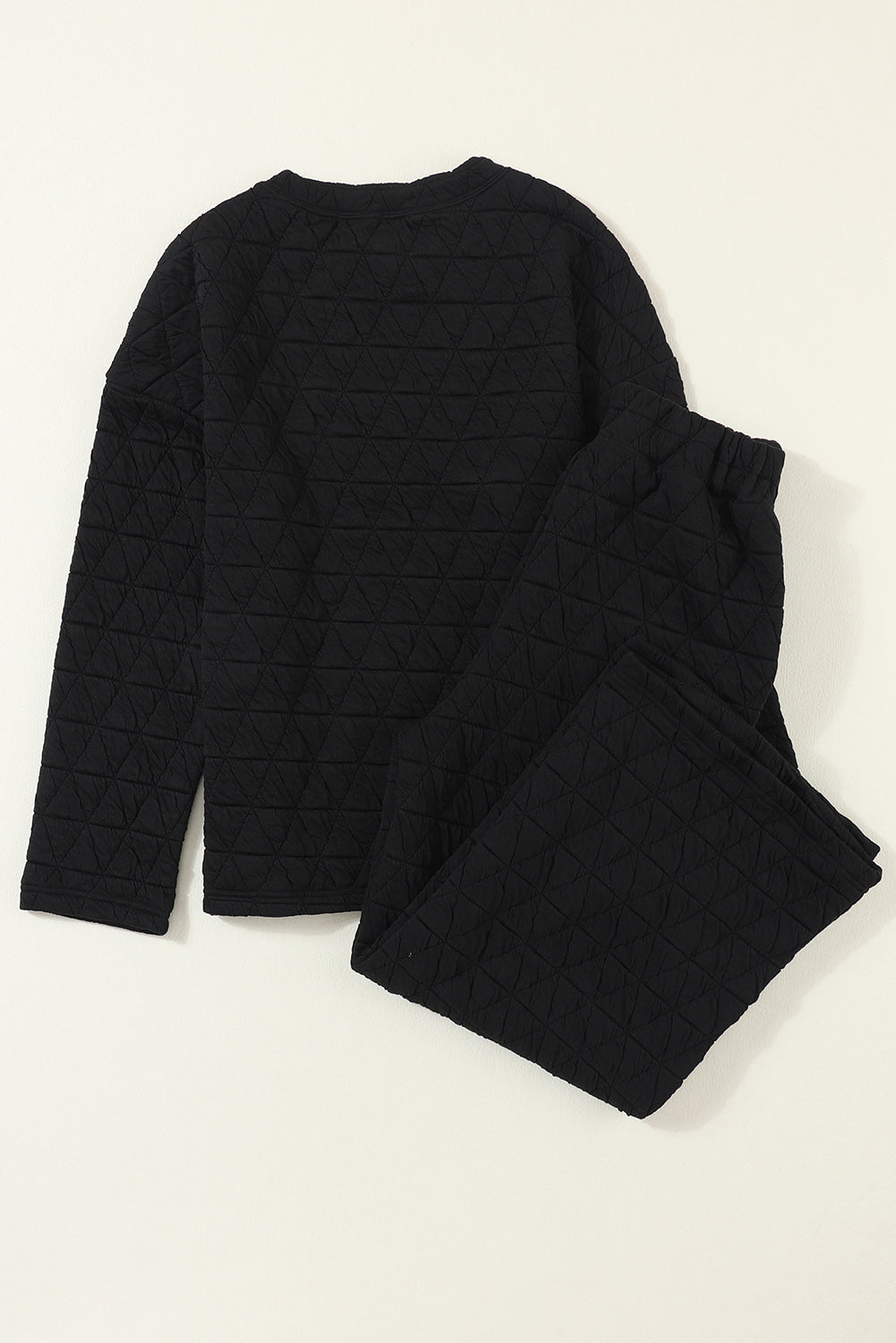 Dark Grey Solid Quilted Pullover and Pants Outfit