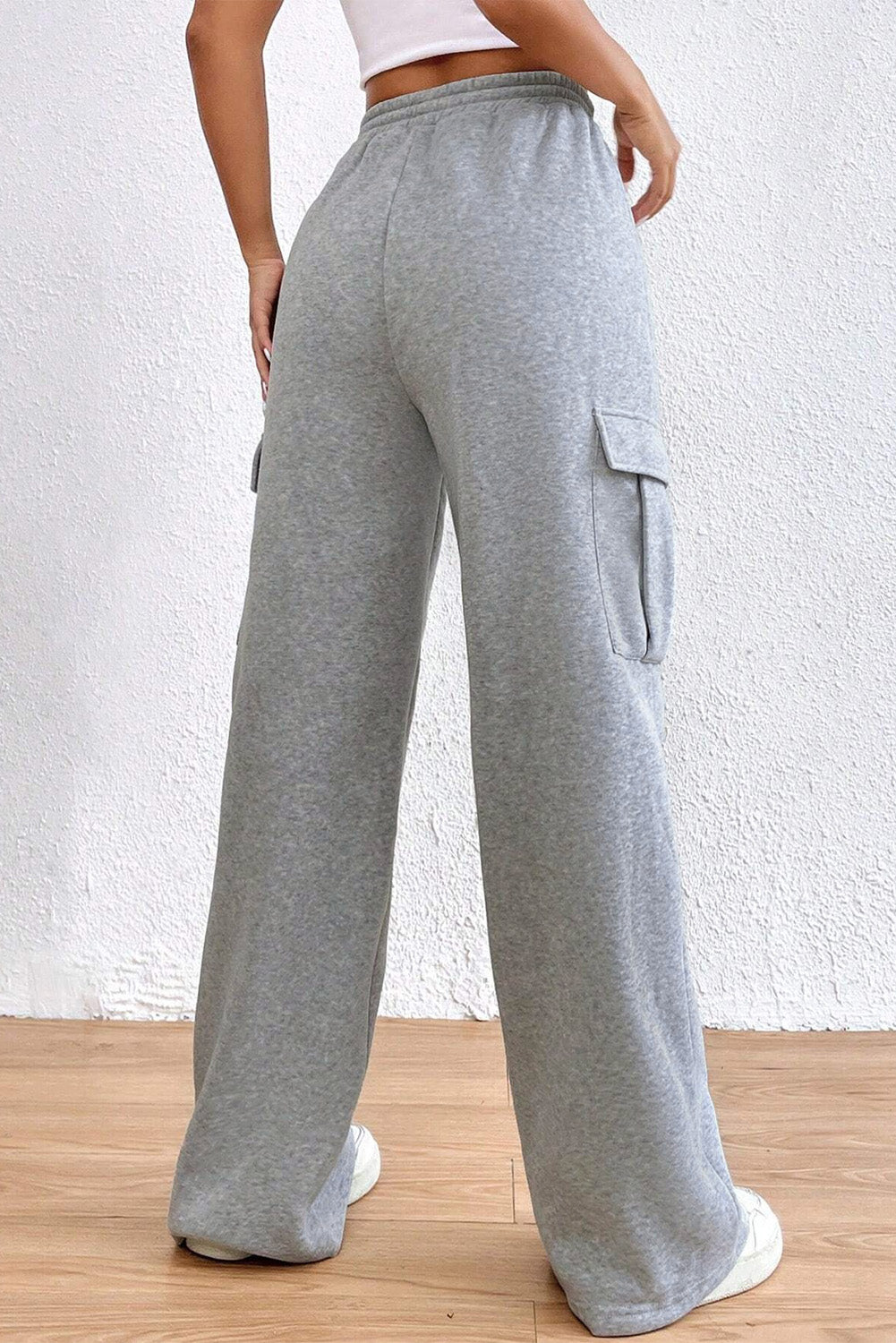 Pantalon de survêtement cargo gris clair à taille avec cordon de serrage