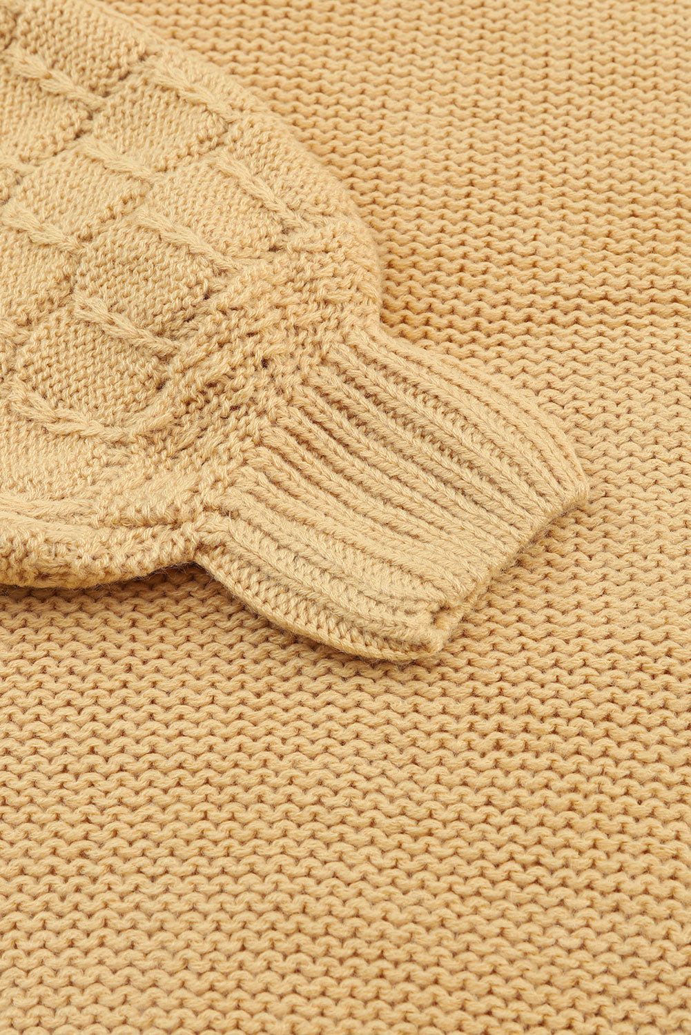 Kaki pleten pulover z mehurčastimi rokavi