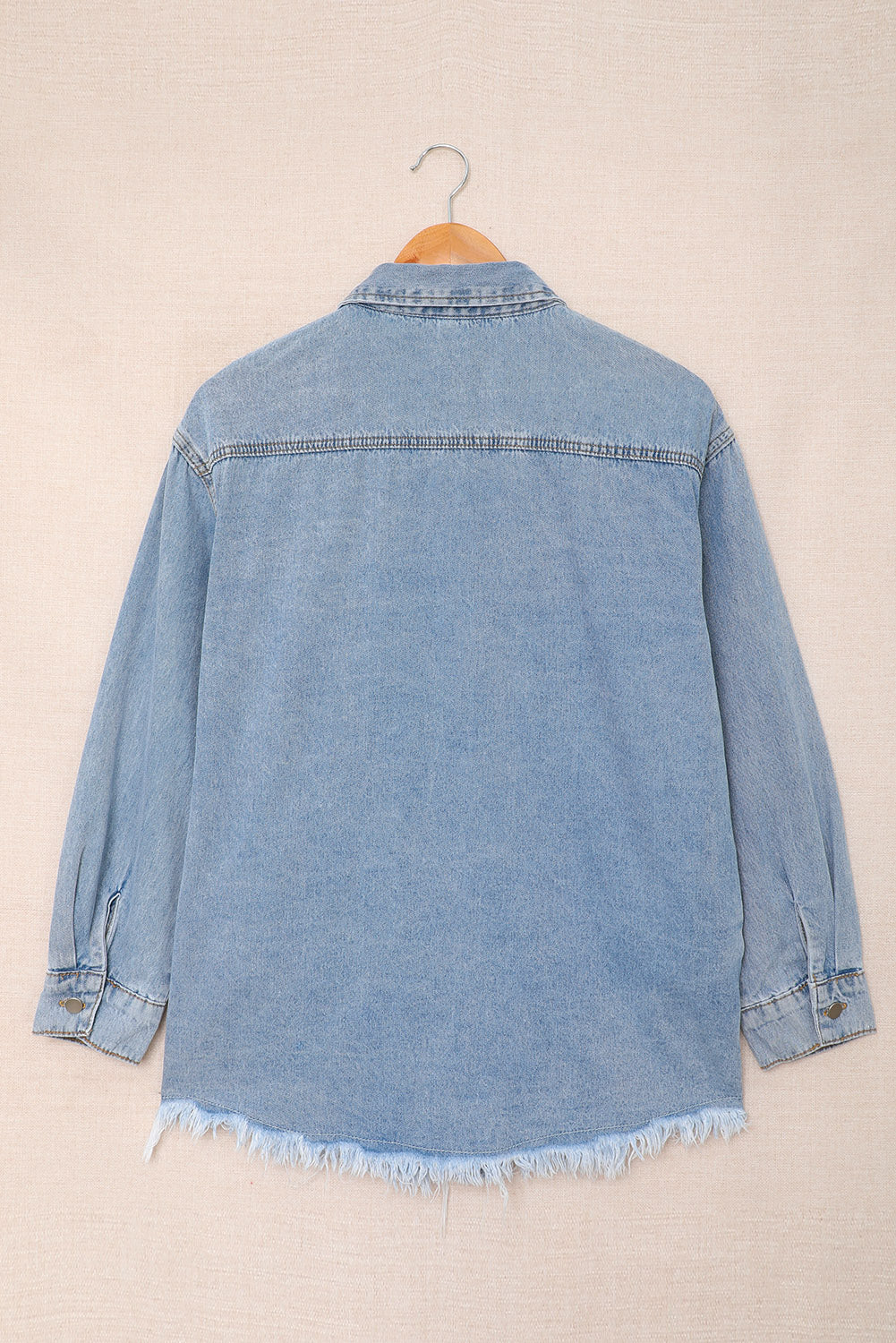 Sky Blue Pocket Raw Hem Buttoned Denim Jacket