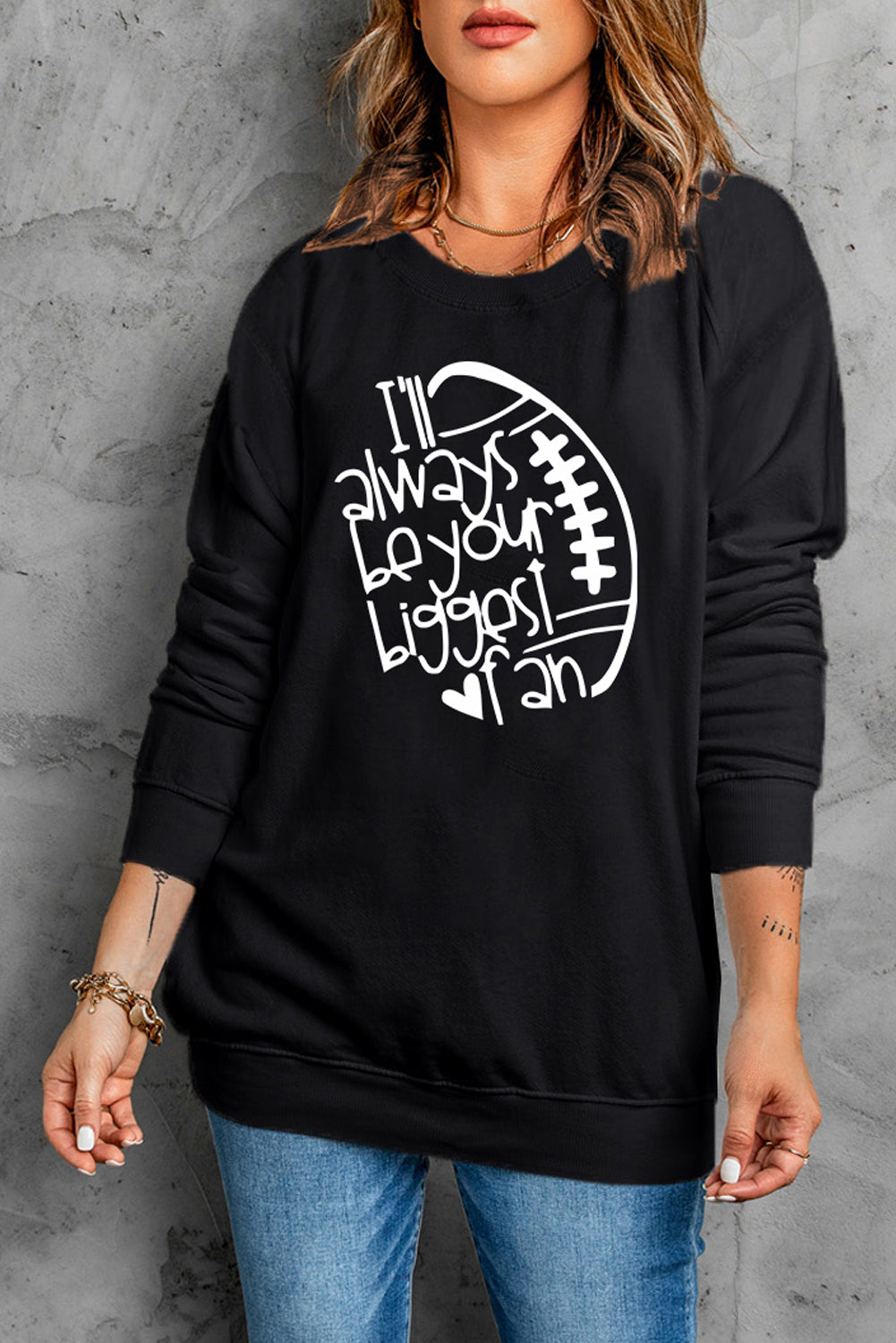 Pullover-Sweatshirt mit grafischem Buchstabendruck und Rundhalsausschnitt