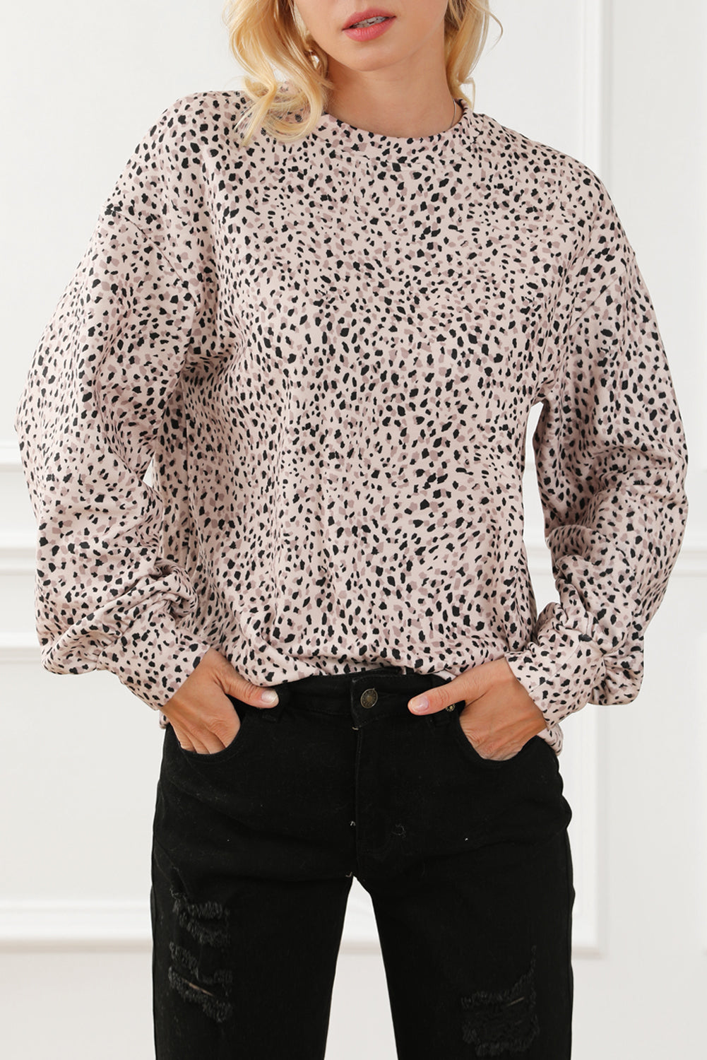 Leoparden-Boyfriend-Sweatshirt mit Leopardenmuster und Rundhalsausschnitt