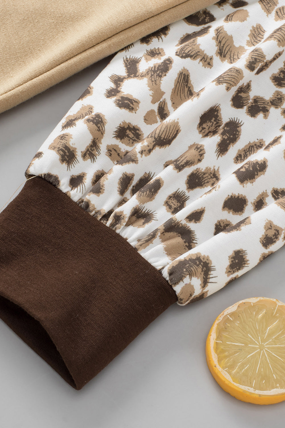 Brown Leopard Print Colorblock Chest Pocket Henley Hoodie