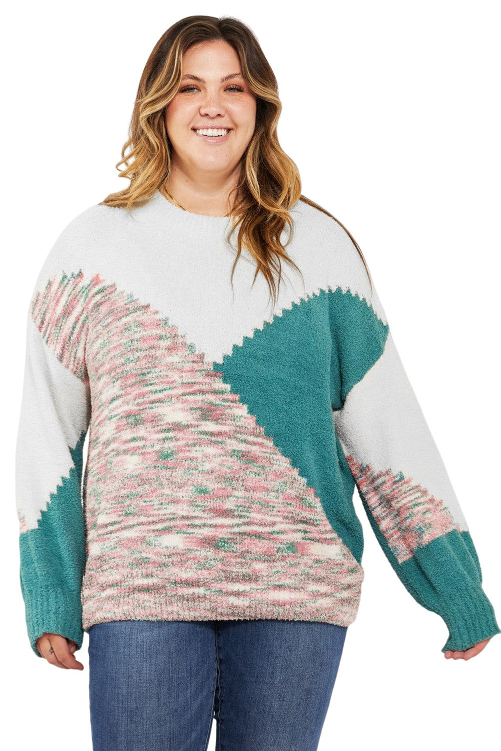 Večbarvni nazobčani barvni pulover velike velikosti