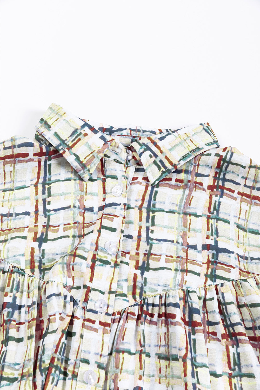 Chemise boutonnée à manches bouffantes à motif écossais multicolore