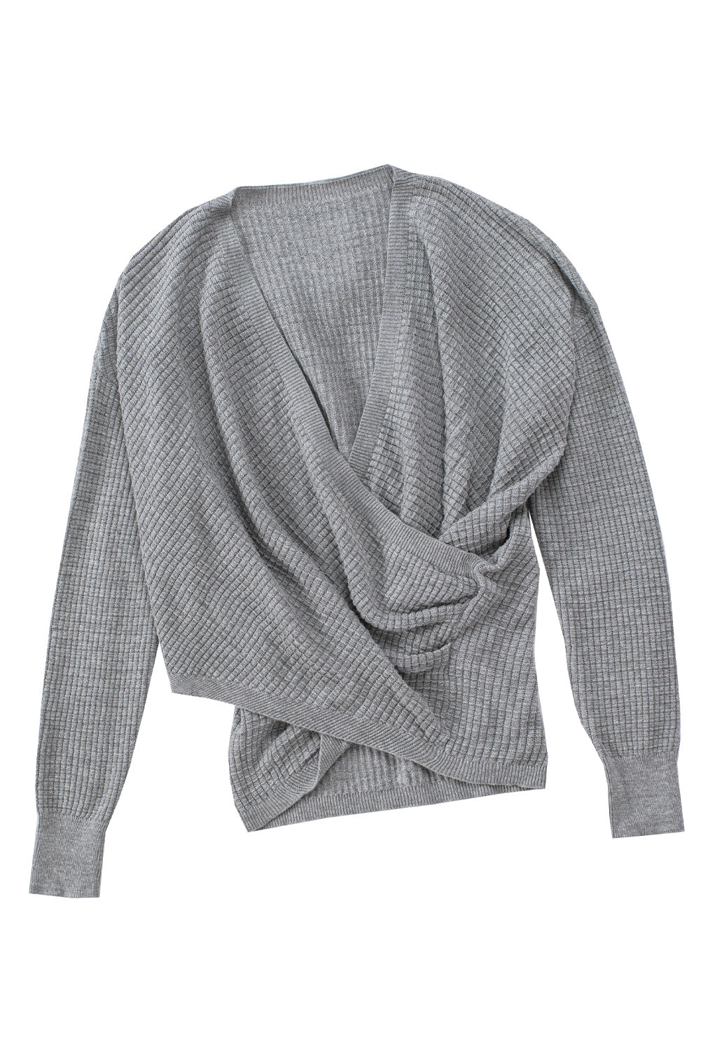 Sivo črn/roza/siv/kaki/marelični vafelj pulover z zavitim v izrezom