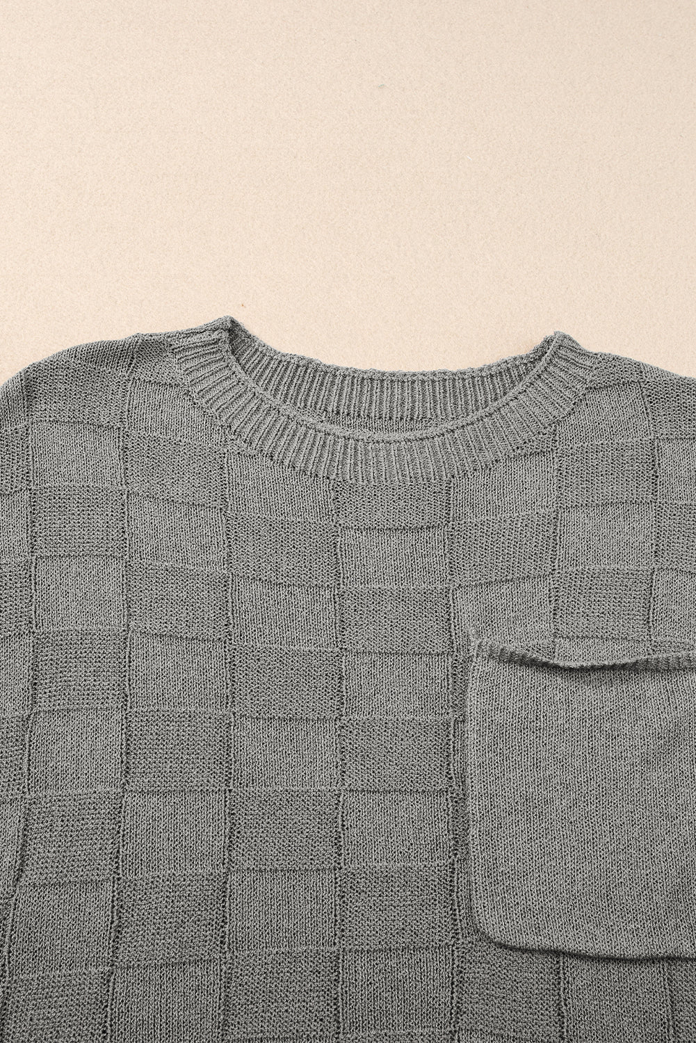 Pull à manches courtes en tricot texturé gris en treillis
