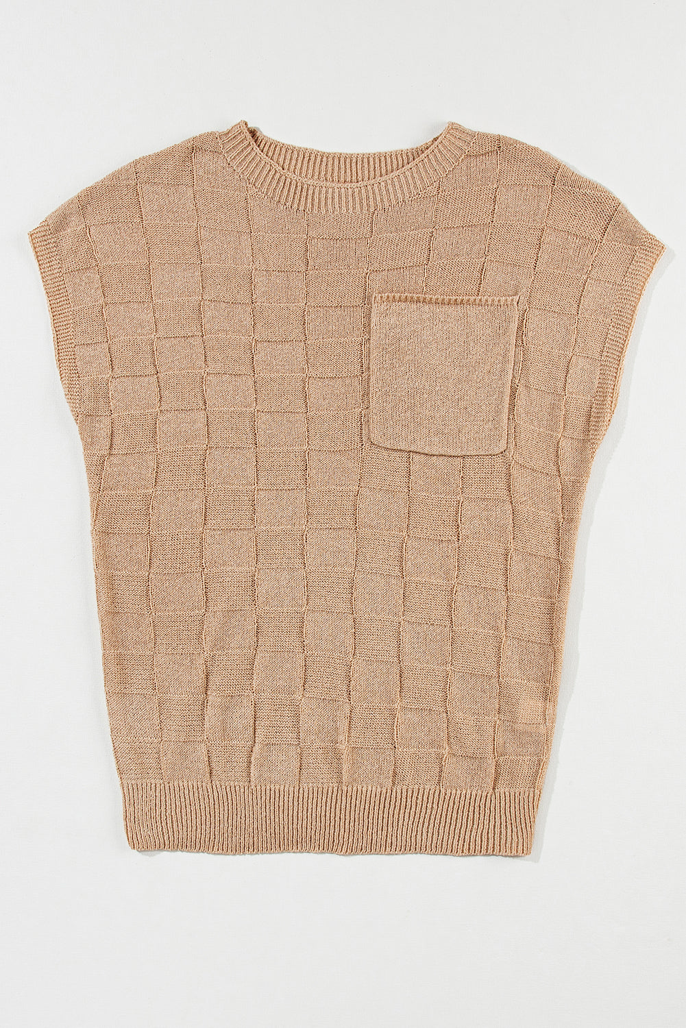 Siv mrežasto teksturiran pleten pulover s kratkimi rokavi