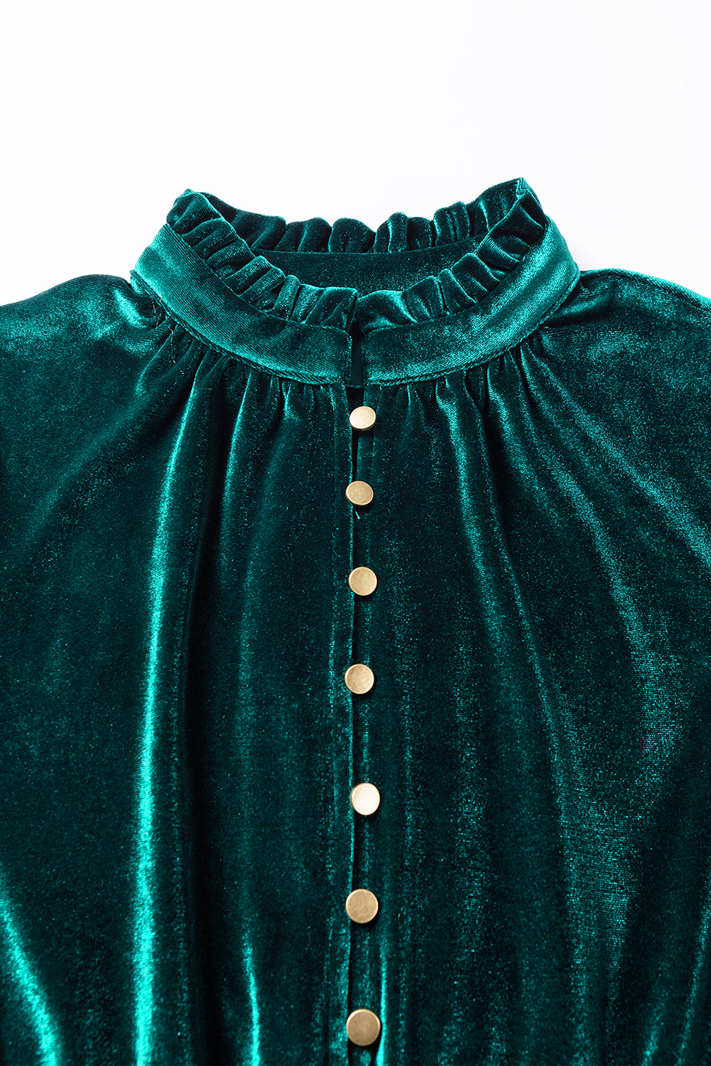 Skobeloff Velvet Buttoned Front Ruffled Mini Dress