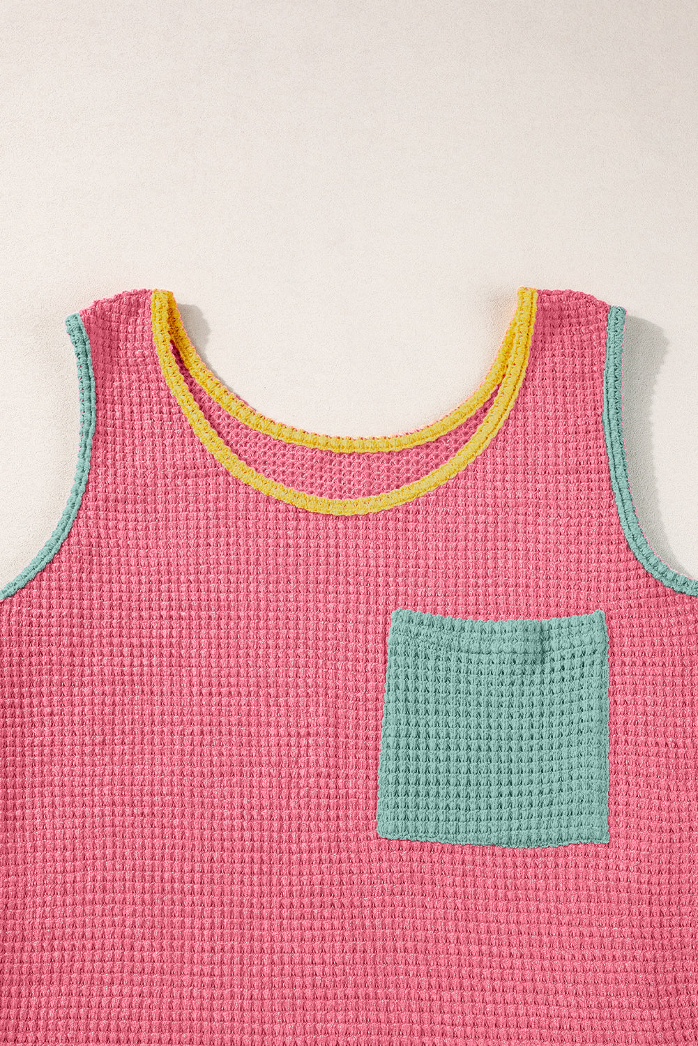 Light Blue Color Block Patched Pocket Breathable Knit Tank Top