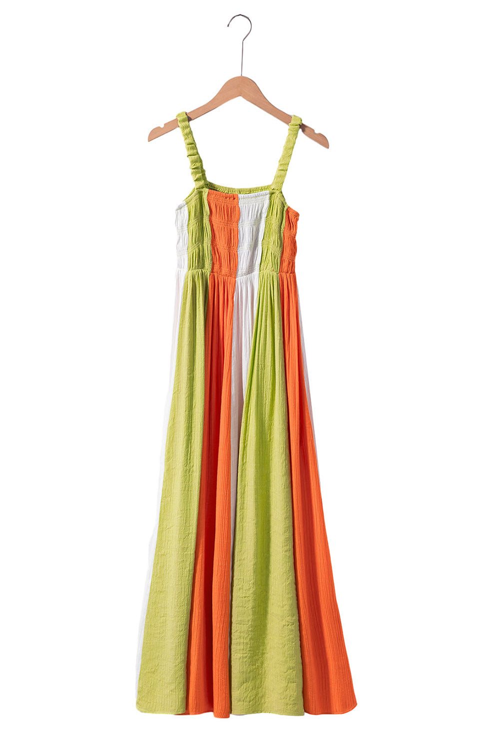Blok zelene boje, široka haljina visokog struka i široke širine