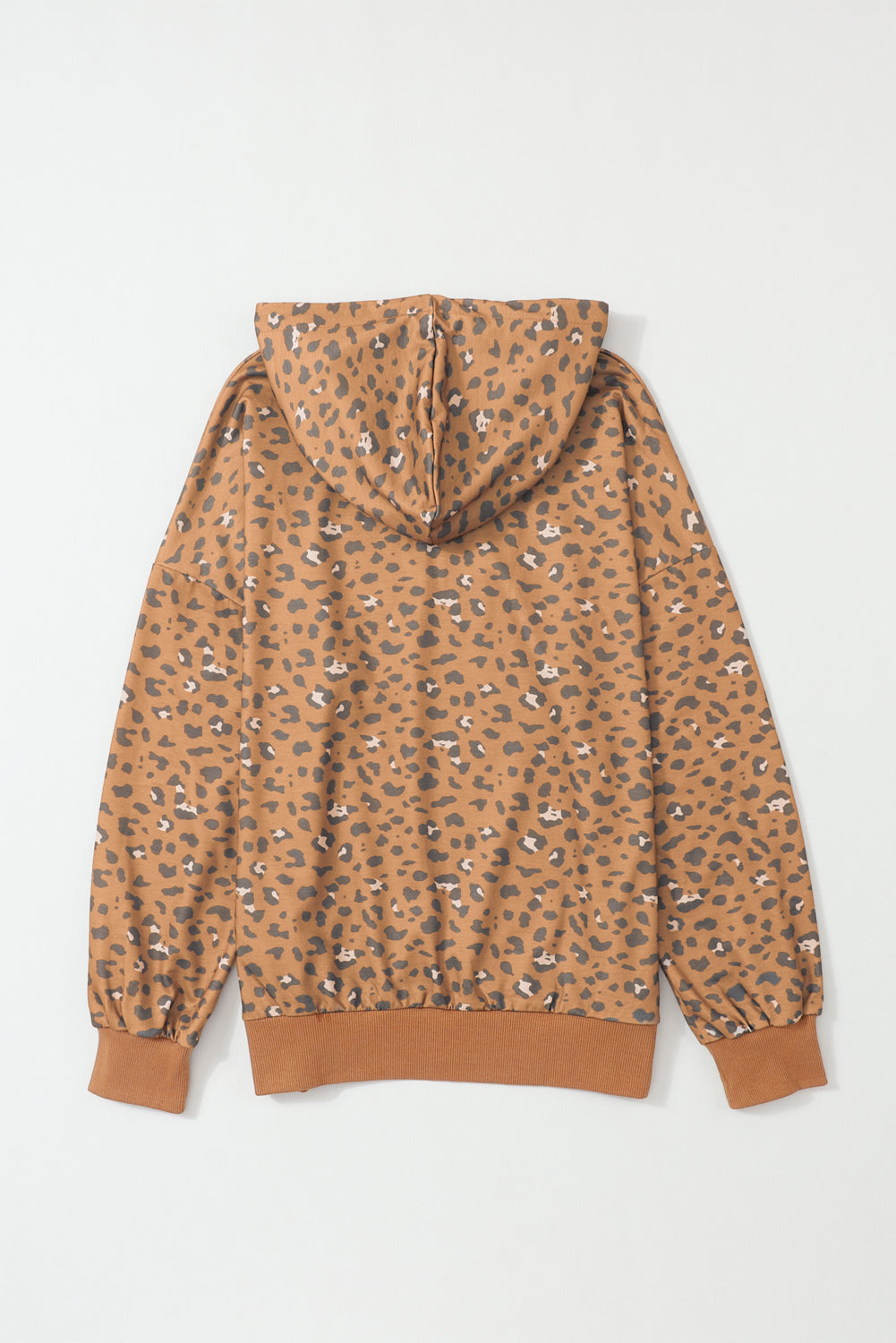 Leopard skrajšan pulover s kapuco z dolgimi rokavi in ​​vrvico