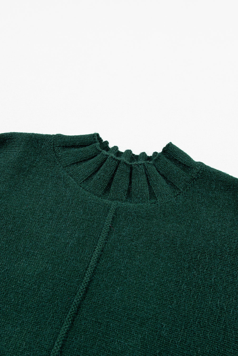 Pull en tricot gris moyen à manches courtes et col montant chauve-souris