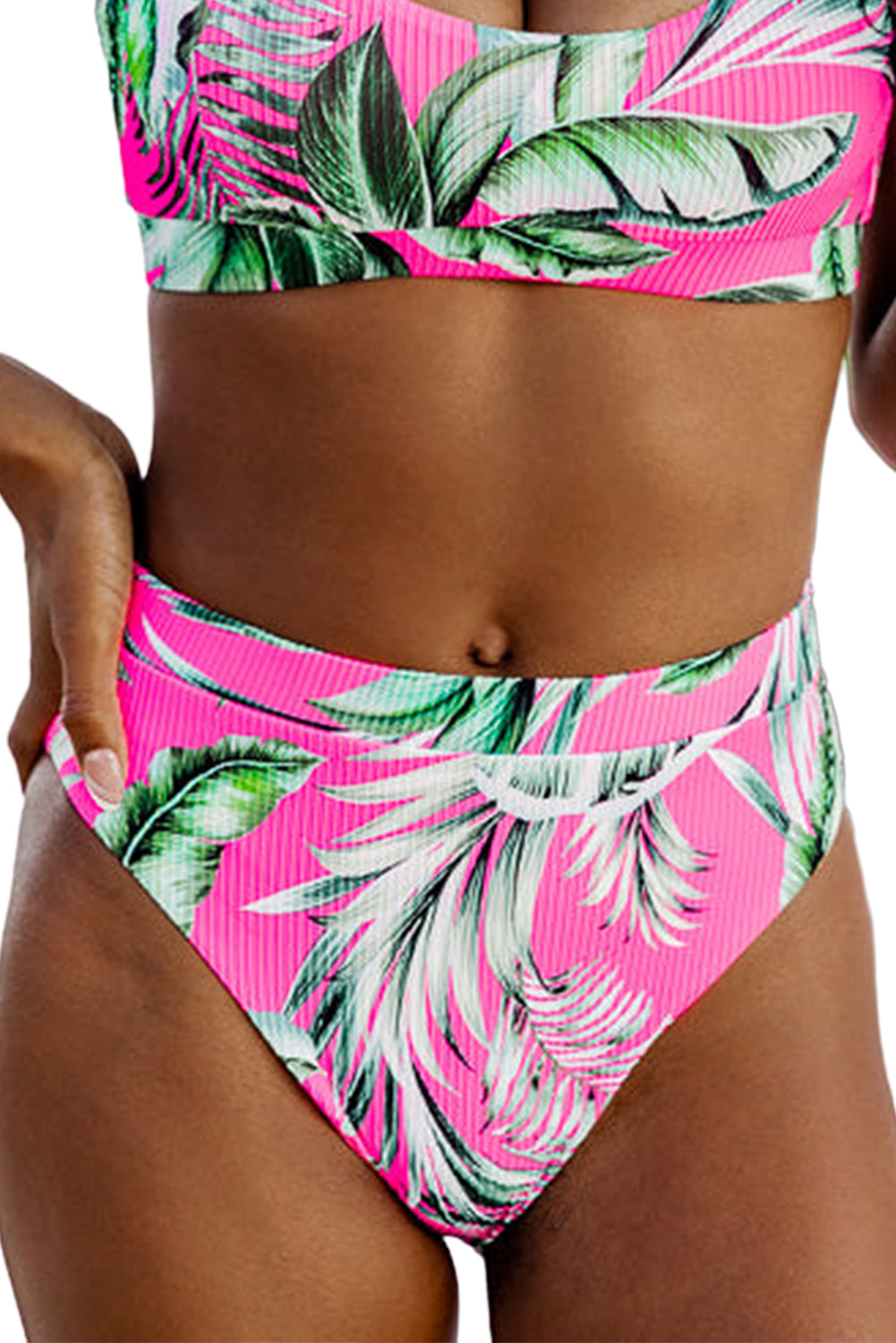 Strukturierte Bikinihose mit tropischem Rosen-Print