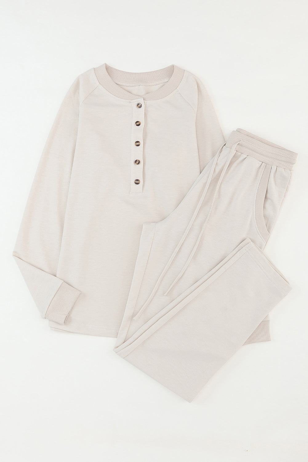 Apricot Long Sleeve Button Top and Drawstring Pants Set
