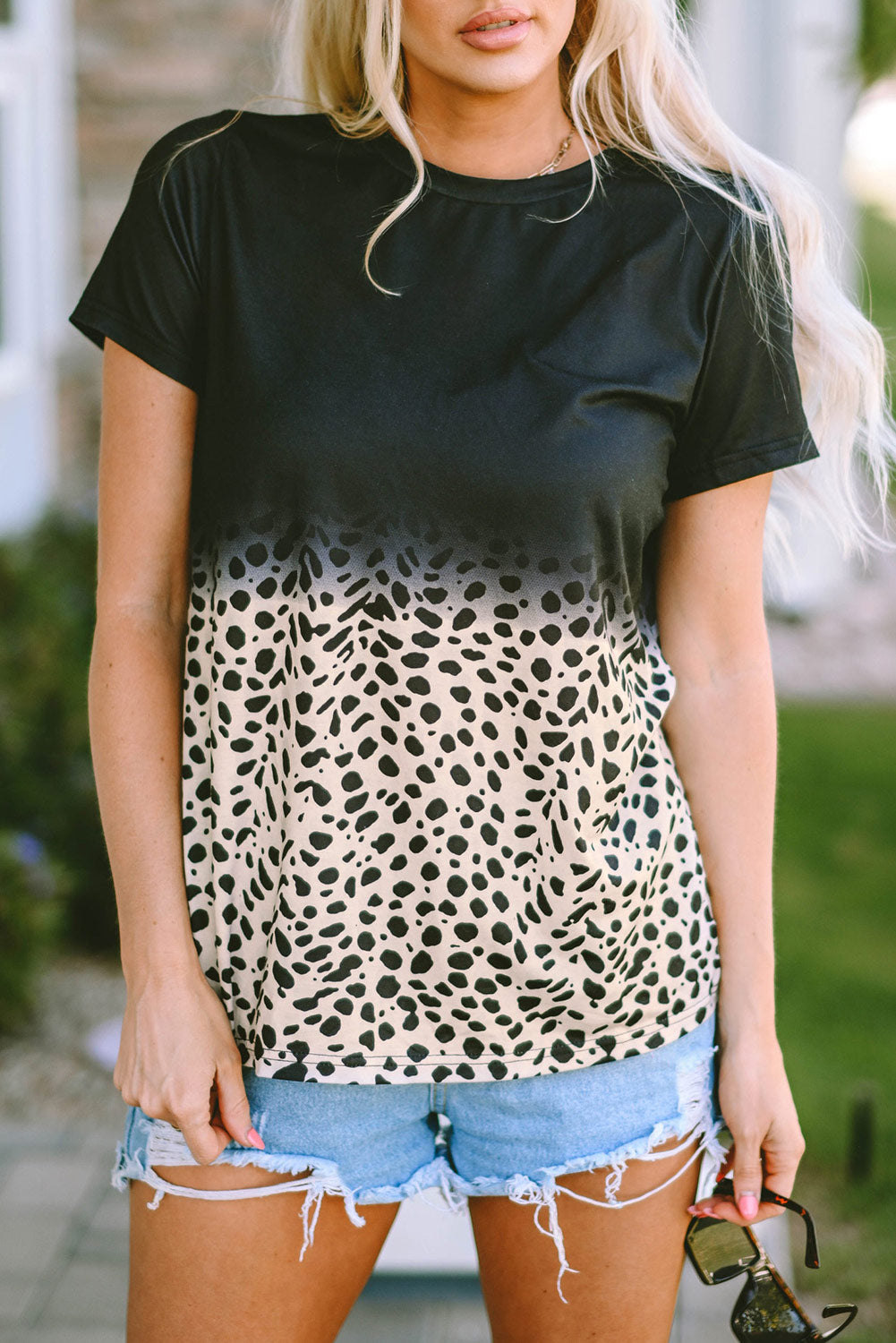 Crna Ombre majica s leopard printom