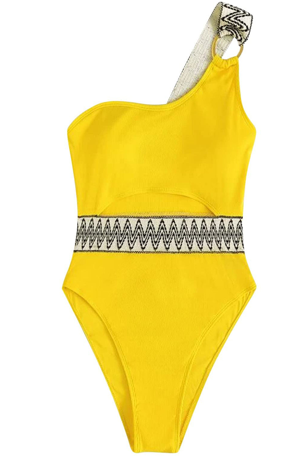 Žuti kontrastni obrub Izrezani jednodijelni kupaći kostim na jedno rame