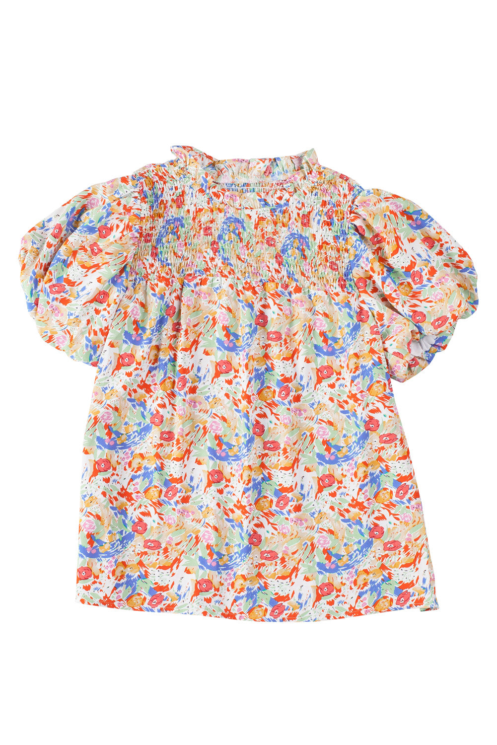 Večbarvna bluza z napihnjenimi rokavi in ​​abstraktnim potiskom