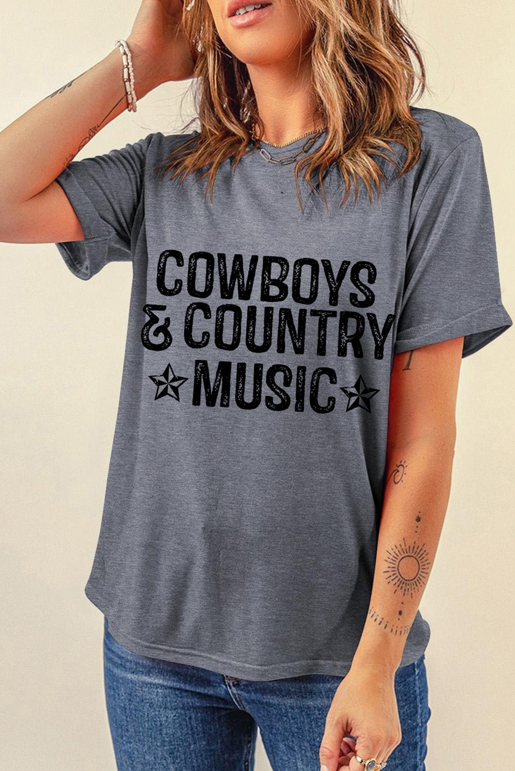 Siva majica kratkih rukava COWBOYS COUNTRY MUSIC