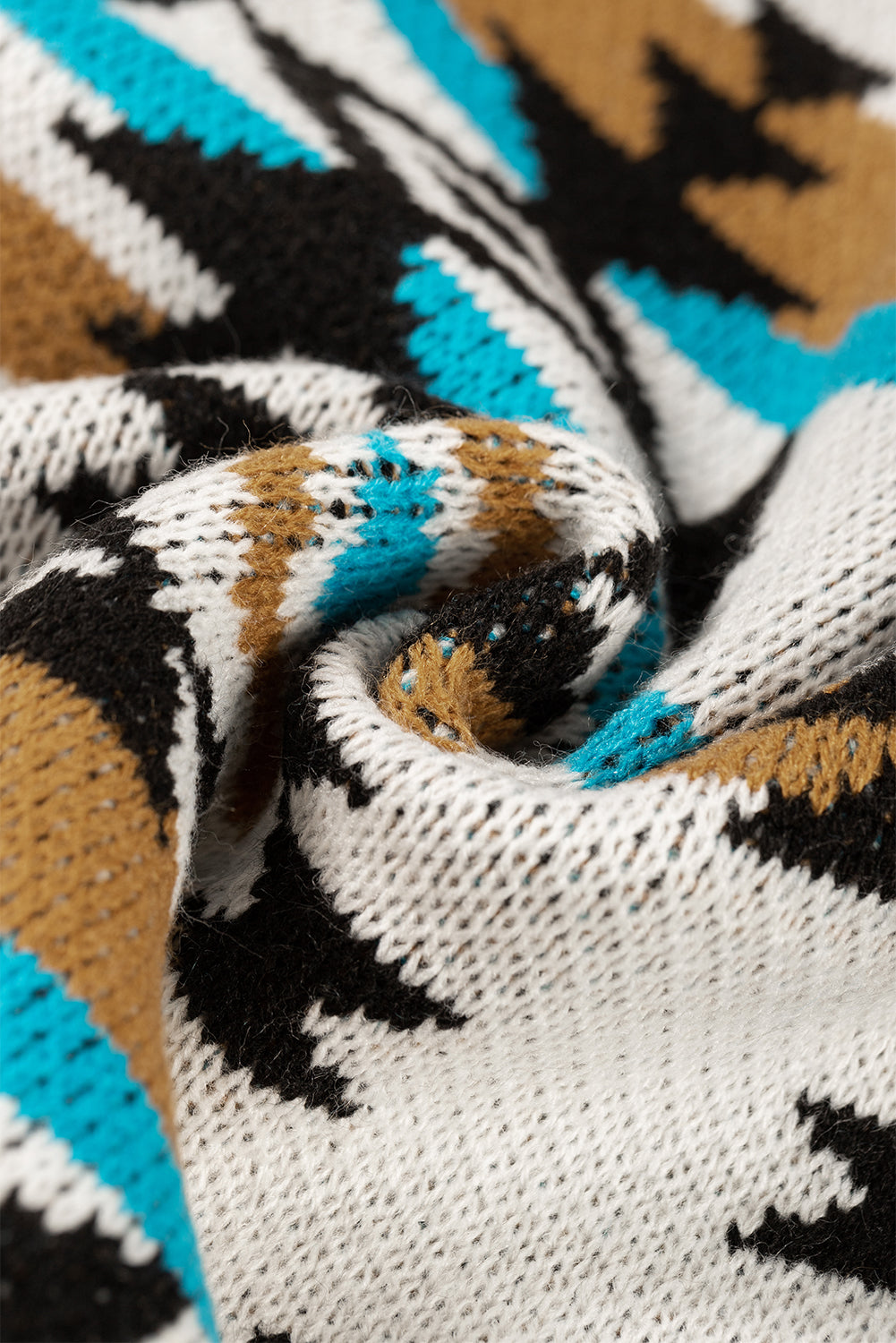 Maglione con finiture a coste in maglia a righe azteche marroni
