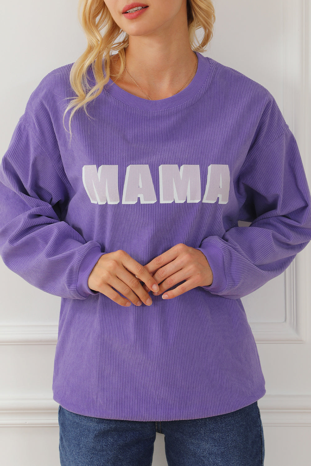 Vijolična majica z rebrastim puloverjem z okroglim izrezom MAMA