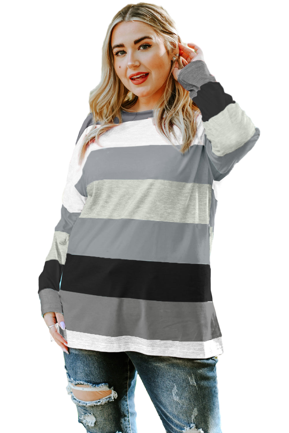Gornji dio džempera s sivim prugama u boji plus veličine