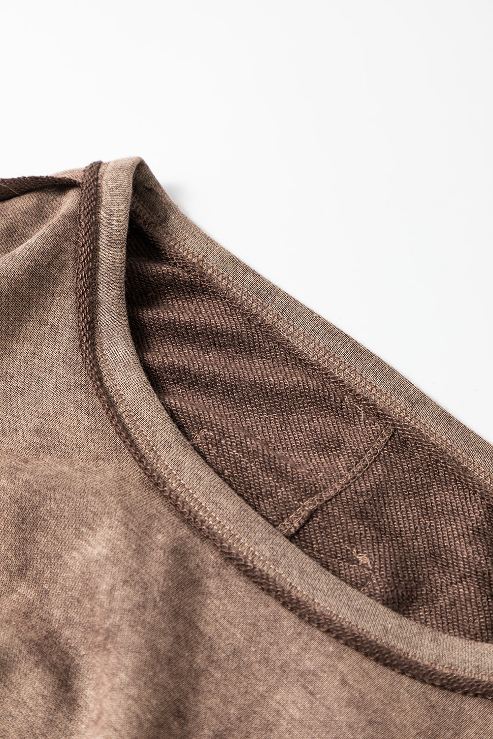 Brown Exposed Seam Thumbhole Drop Shoulder Loose Sweatshirt
