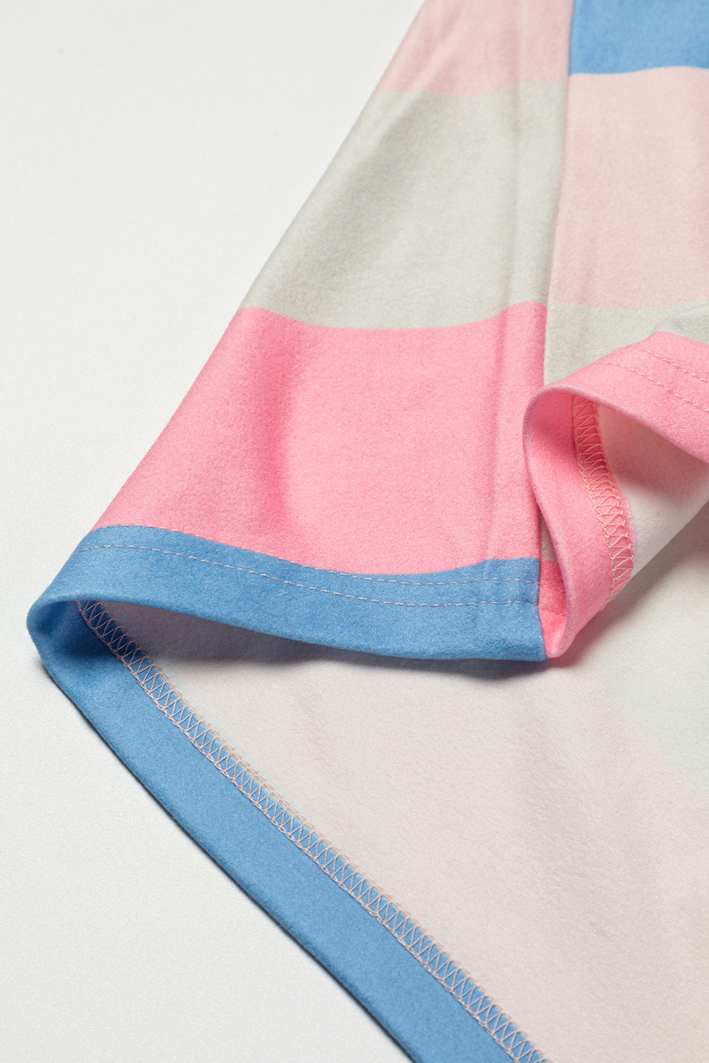 Pink Contrast Striped V Neck Long Sleeve Top