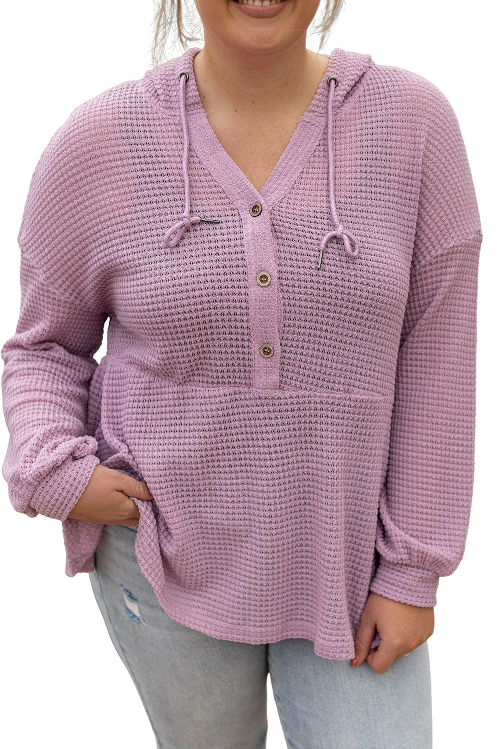Plus Size Hooded Waffle Knit Top