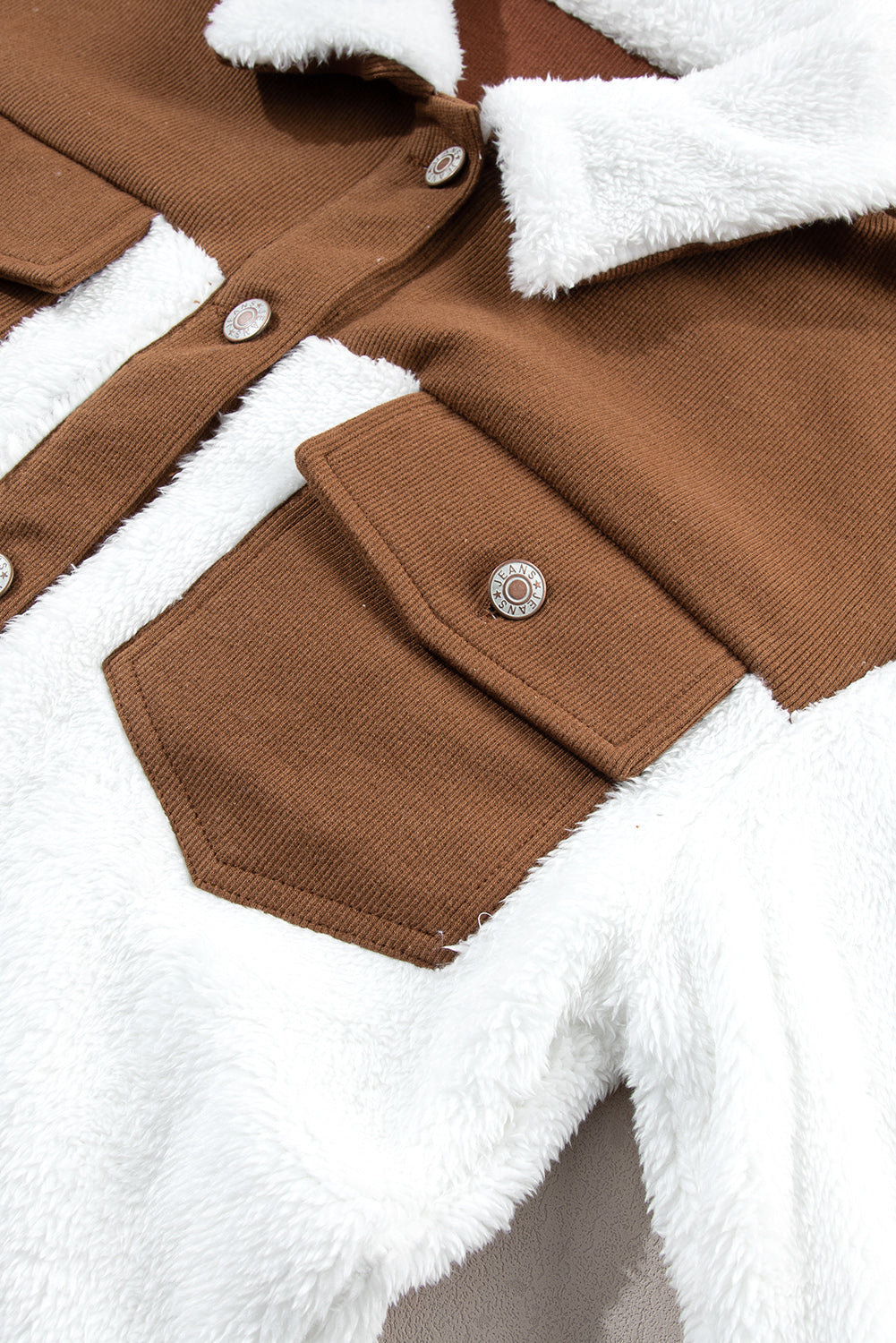 Chestnut Corduroy Color Block Contrast Patchwork Fuzzy Jacket