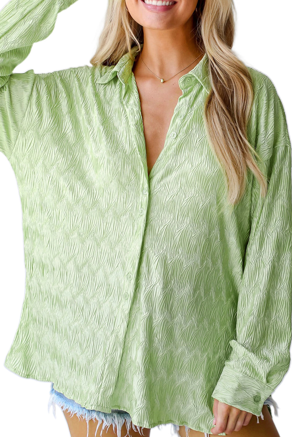 Laurel zelena teksturirana ležerna košulja s podijeljenim stranama