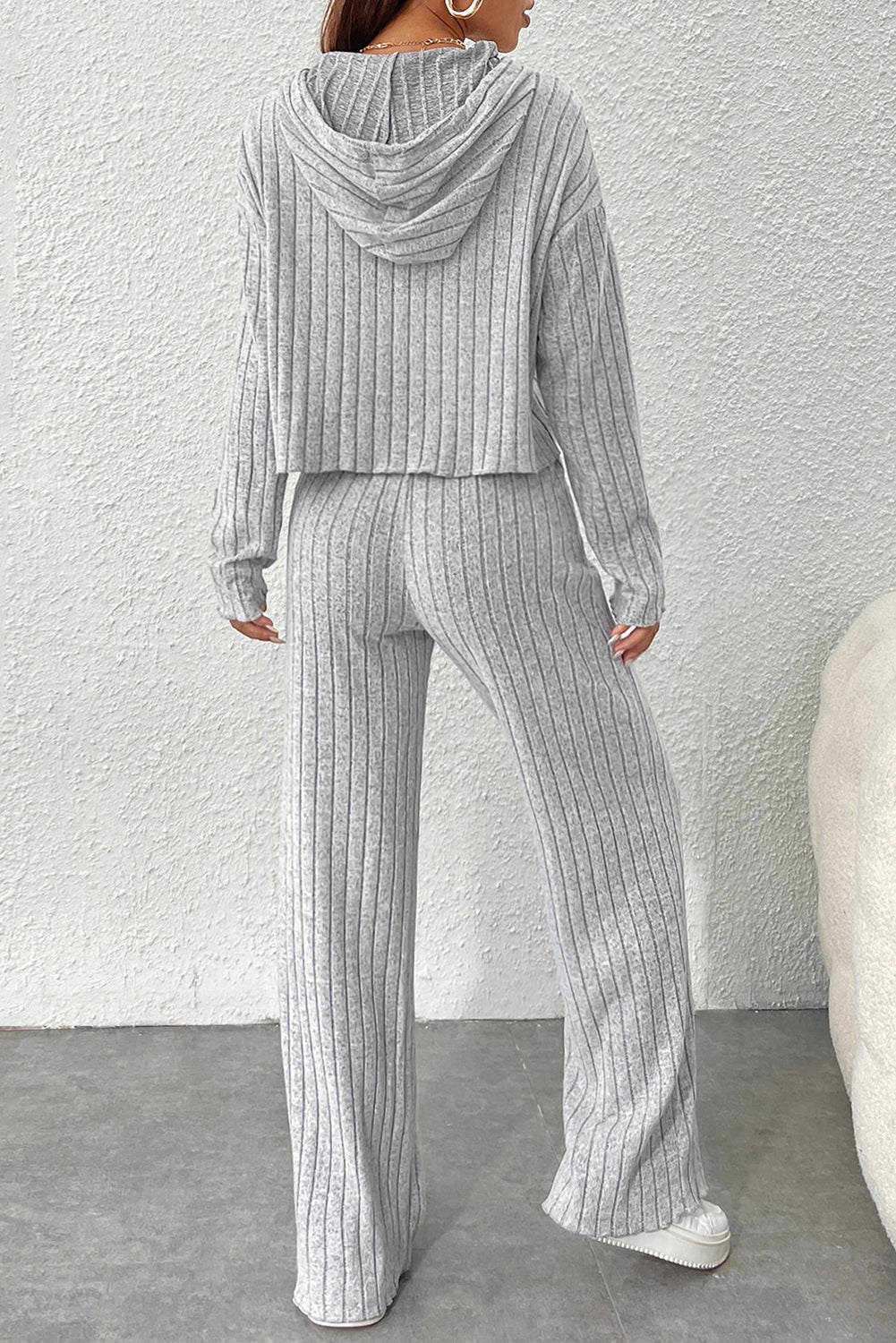 Ensemble pantalon large à capuche et en tricot côtelé gris