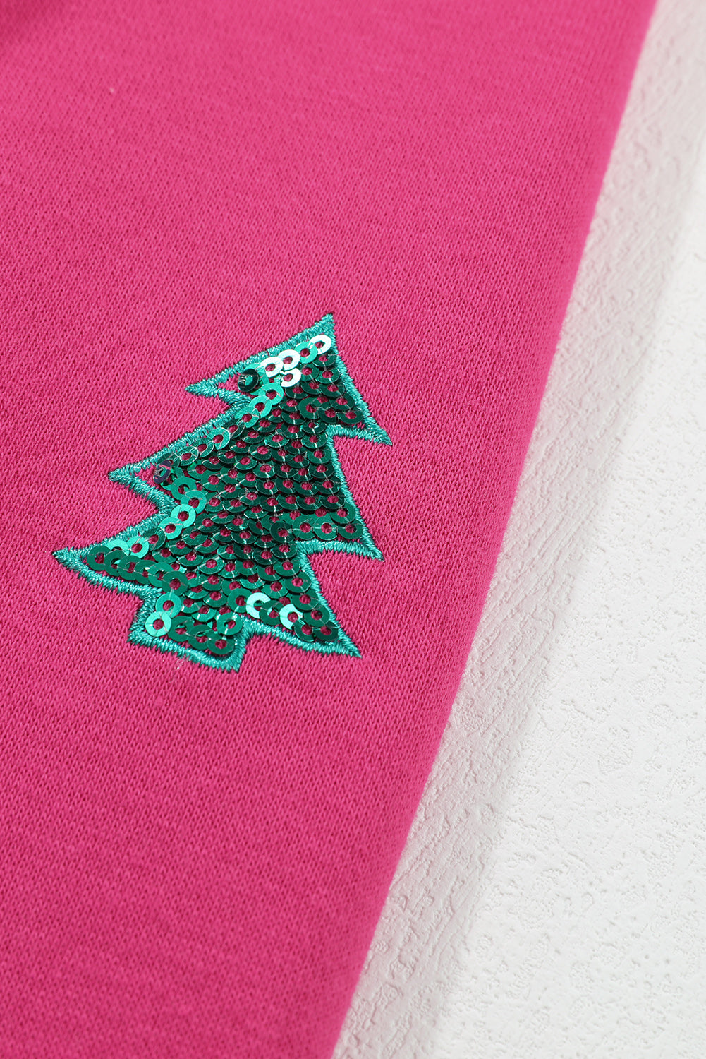 Erdbeerrosa MERRY Christmas Tree Pailletten-Patchwork-Sweatshirt
